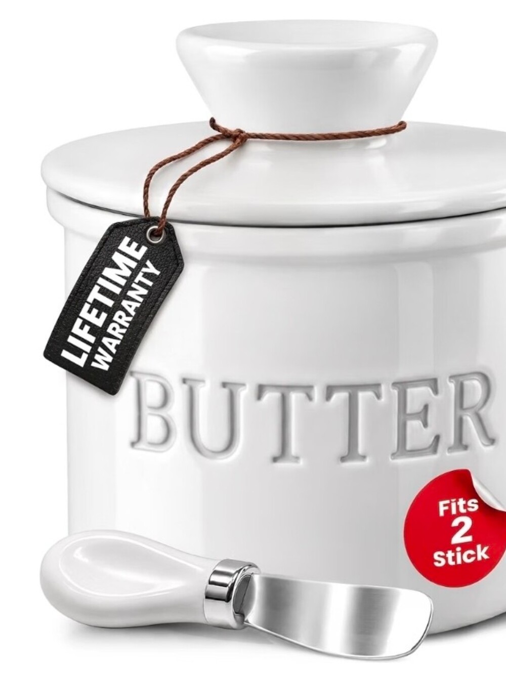 Large Butter Crock with Lid with Water Line, Ceramic French Butter Dish to Leave